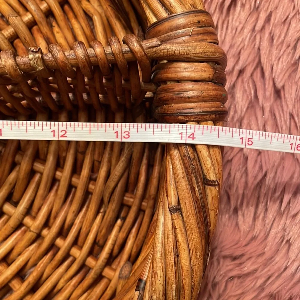 Vintage 70s 80s Woven Rattan Basket Bowl braided circular trinket serving tray